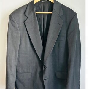 Stafford Traveler Wool Blend Blazer Gray Glen Plaid Two Button Sport Coat 46R